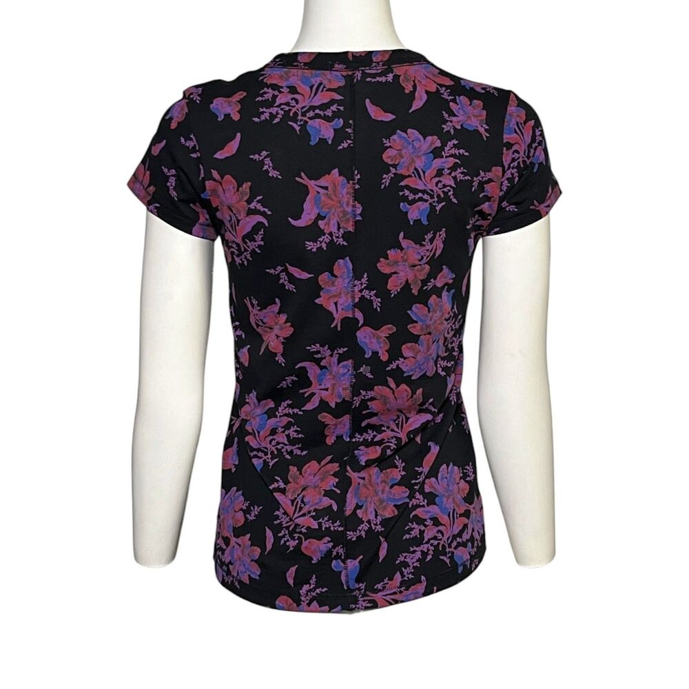rag & bone Floral T Shirt Women Small Black Pink Organic Cotton Crew Neck - Picture 3 of 9